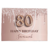 80ste verjaardag roos gouden roze druppels groot cadeauzakje (Achterkant)