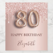 80ste verjaardag roos gouden roze druppels wijn etiket (Enkel label)