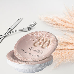 80ste verjaardag roos gouden zwarte glitter naam papieren kommen