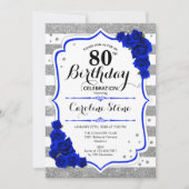 80ste verjaardag - Royal Blue Silver White Stripes Kaart (Voorkant)