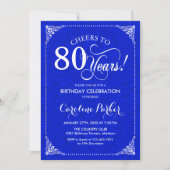 80ste verjaardag - Royal Blue White Damask Kaart (Voorkant)