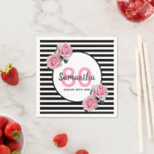 80ste verjaardag roze bloemen zwarte strepen naam servet (Insitu)