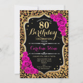 80ste verjaardag - Roze Rozen Luipaard Print Kaart (Voorkant)