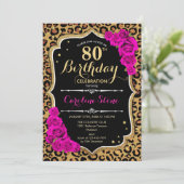 80ste verjaardag - Roze Rozen Luipaard Print Kaart (Staand voorkant)