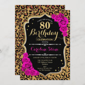 80ste verjaardag - Roze Rozen Luipaard Print Kaart (Voorkant / Achterkant)