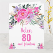 80ste verjaardag roze waterverf bloemkaart kaart (Gele Bloem)