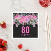 80ste verjaardag roze zwart bloemenfeestje servett servet (Insitu)