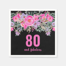 80ste verjaardag roze zwart bloemenfeestje servett