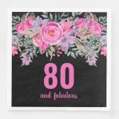 80ste verjaardag roze zwart bloemenfeestje servett servet (Voorkant)