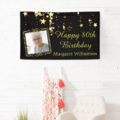 80ste verjaardag script Black Gold Stars Fotonaam Spandoek (Insitu)