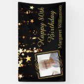 80ste verjaardag script Black Gold Stars Fotonaam Spandoek (Verticaal)