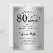 80ste verjaardag - Silver Damask Kaart (Voorkant)