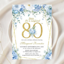 80ste verjaardag Stofblauw bloemmotief Gouden lijs