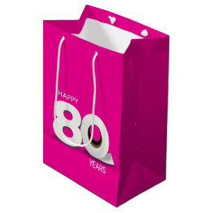 80ste verjaardag toiletpapierrol op neonroze medium cadeauzakje