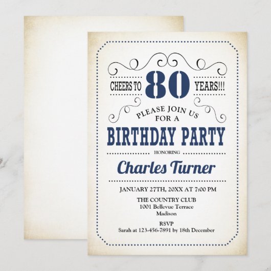 80ste verjaardag van de geboorte - Retro Creamy Wh Kaart (Voorkant / Achterkant)