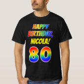 80ste verjaardag — Vet, Plezier, Regenboog 80, Aan T-shirt (Voorkant)