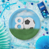 80ste verjaardag Voetbal in Green Grass Papieren Bordje (Feest)