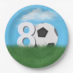 80ste verjaardag Voetbal in Green Grass Papieren Bordje