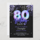 80ste Verjaardag voor Hem Blauw Vuurwerk Folie Bal Kaart (Voorkant)