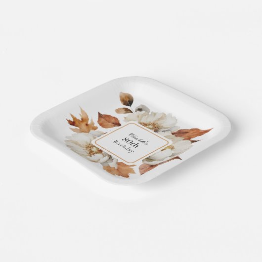 80ste verjaardag vrouwelijke Herfst Bloemen Papieren Bordje (Gebogen)
