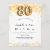 80ste verjaardag wit goud glitters elegant uitnodiging briefkaart (Voorkant)