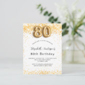 80ste verjaardag wit goud glitters elegant uitnodiging briefkaart (Staand voorkant)