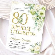 80ste verjaardag Witte Bloemen Eucalyptus Goud Gli