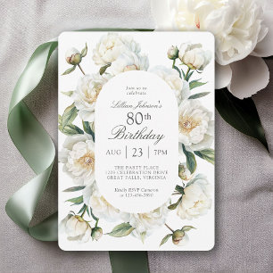 80ste verjaardag Witte Pioenrozen Aquarel Bloemen Kaart