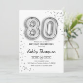 80ste verjaardag - Zilveren ballonnen Kaart (Staand voorkant)