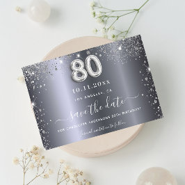 80ste verjaardag zilveren glitters elegant save the date