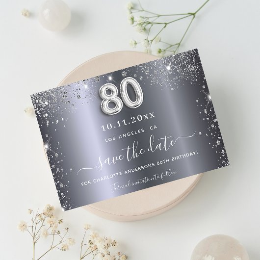 80ste verjaardag zilveren glitters elegant save the date
