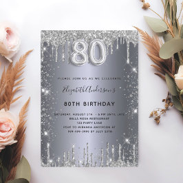 80ste verjaardag zilveren metaal glinster stof gla kaart