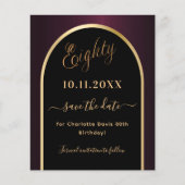 80ste verjaardag zwart bordeauxrood budget save th flyer (Voorkant)