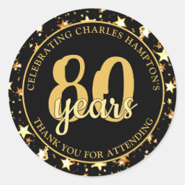 80ste verjaardag Zwart en Goud Sterren DANK JE WEL Ronde Sticker
