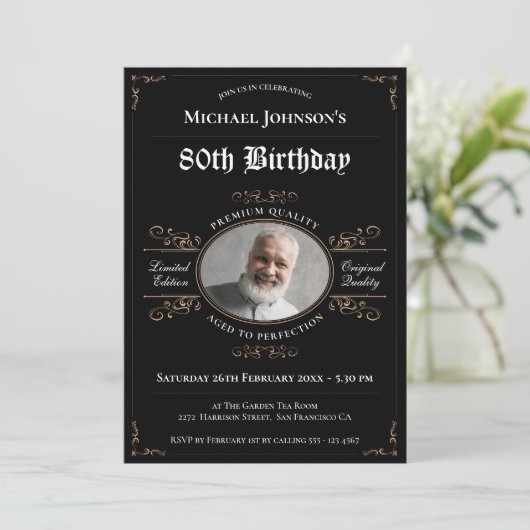 80ste verjaardag Zwart Goud Aged to Perfection Cla Kaart (Staand voorkant)