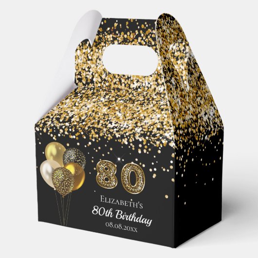 80ste verjaardag zwart goud glitter leopard bedank bedankdoosjes (Voorkant)