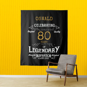 80ste verjaardag Zwart Goud Legendair Oud Wandkleed