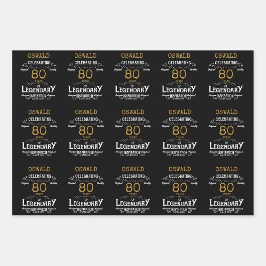 80ste verjaardag zwart goud legendarische retro inpakpapier vel (Voorkant)