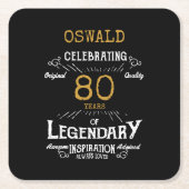 80ste verjaardag zwart goud legendarische retro kartonnen onderzetters (Voorkant)