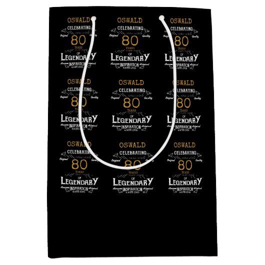 80ste verjaardag zwart goud legendarische retro medium cadeauzakje (Voorkant)
