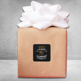 80ste verjaardag zwart goud legendarische retro vierkante sticker