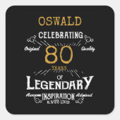 80ste verjaardag zwart goud legendarische retro vierkante sticker (Voorkant)