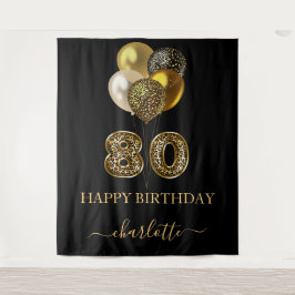80ste verjaardag zwart goud luipaard naam schrift wandkleed
