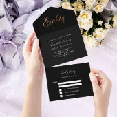 80ste verjaardag zwart goud script RSVP All In One Uitnodiging
