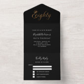 80ste verjaardag zwart goud script RSVP All In One Uitnodiging (Binnen)