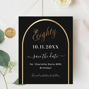 80ste verjaardag zwart gouden boog budget save the flyer