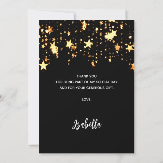 80ste verjaardag zwart gouden sterren bedankkaart (Achterkant)