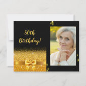 80ste verjaardag zwart gouden strik foto  kaart (Voorkant)