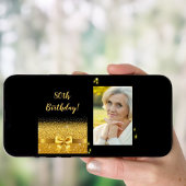 80ste verjaardag zwart gouden strik foto  kaart