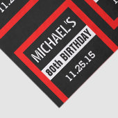 80ste Verjaardag Zwart met Rood Lijst Custom A01E3 Tissuepapier (Detail)